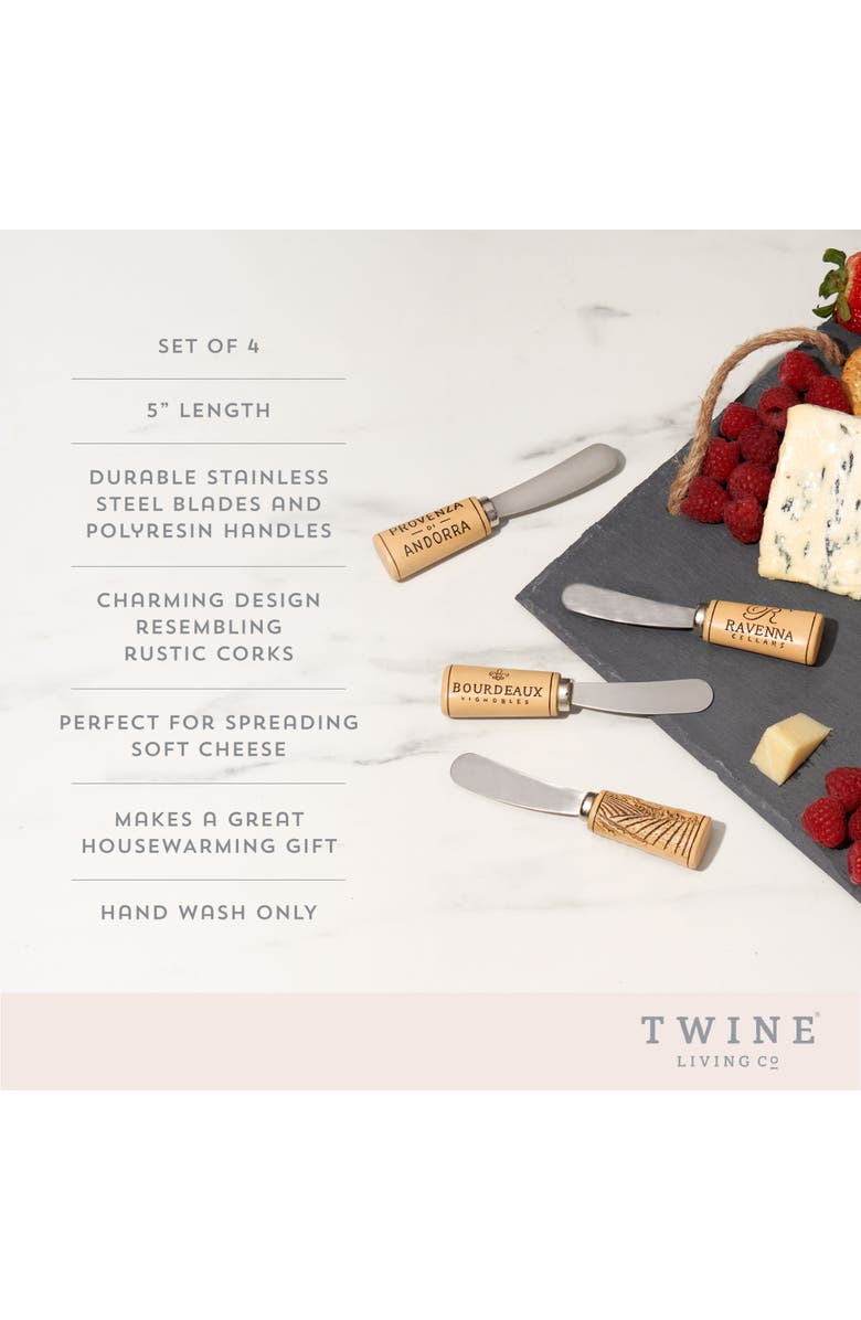 TWINE Cork Handled Cheese Spreader Set of 4, Alternate, color, Silver
