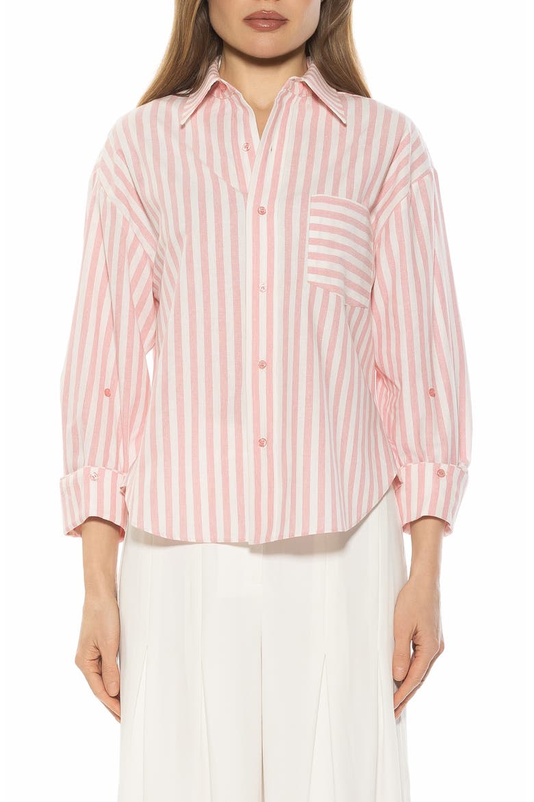 Tammi Oversize Button-Up Shirt, Main, color, PINK STRIPE