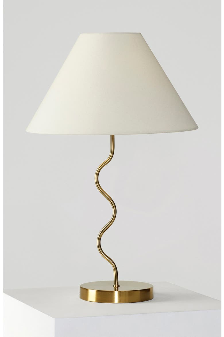 Squiggle 22" LED Table Lamp with Twisting Base and Ivory Empire Shade, Main, color, Antique Brass