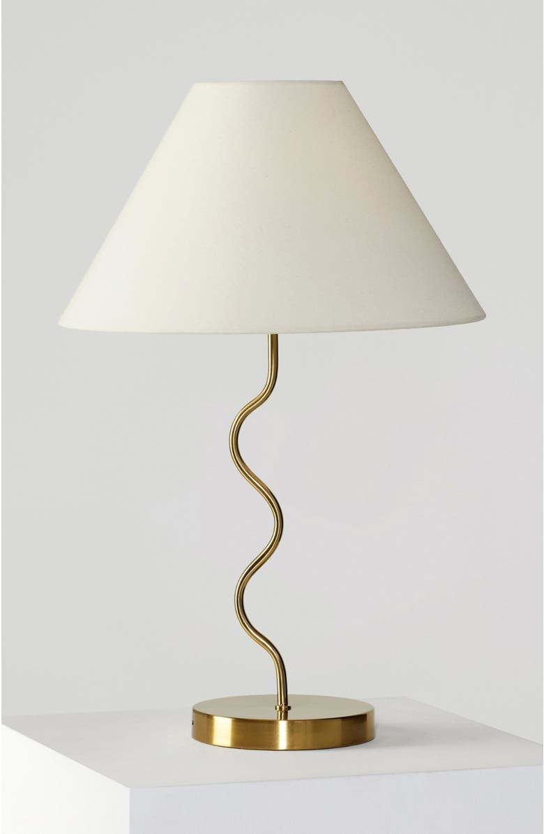 Brightech Squiggle 22" LED Table Lamp with Twisting Base and Ivory Empire Shade, Main, color, Antique Brass