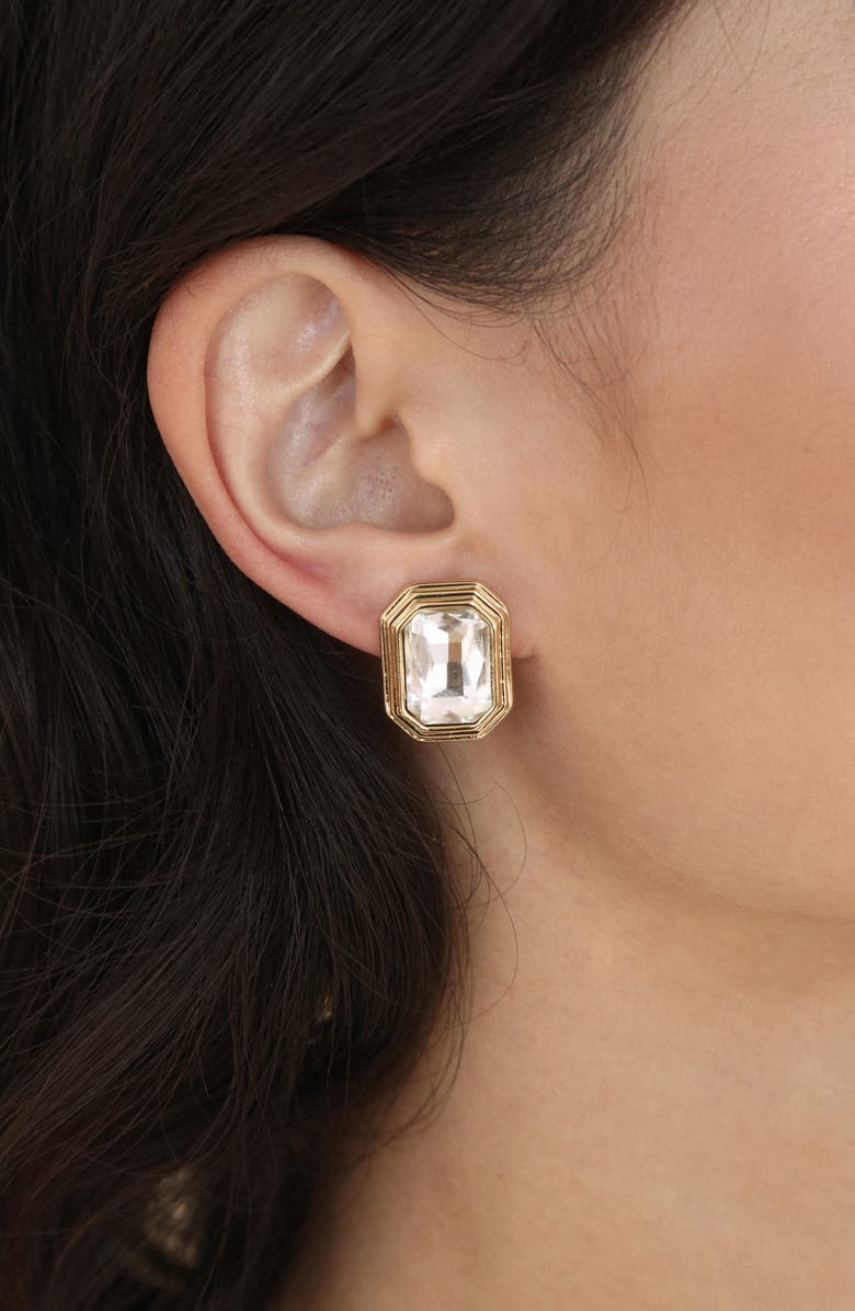 Ettika Deco Crystal Statement Stud Earrings, Alternate, color, Gold