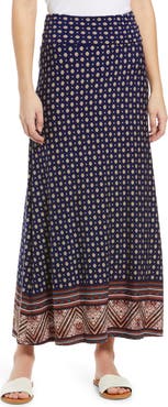 Loveappella Border Print Roll Top Maxi Skirt