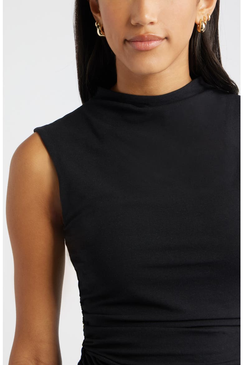 Ruched Mock Neck Tank, Alternate, color, BLACK