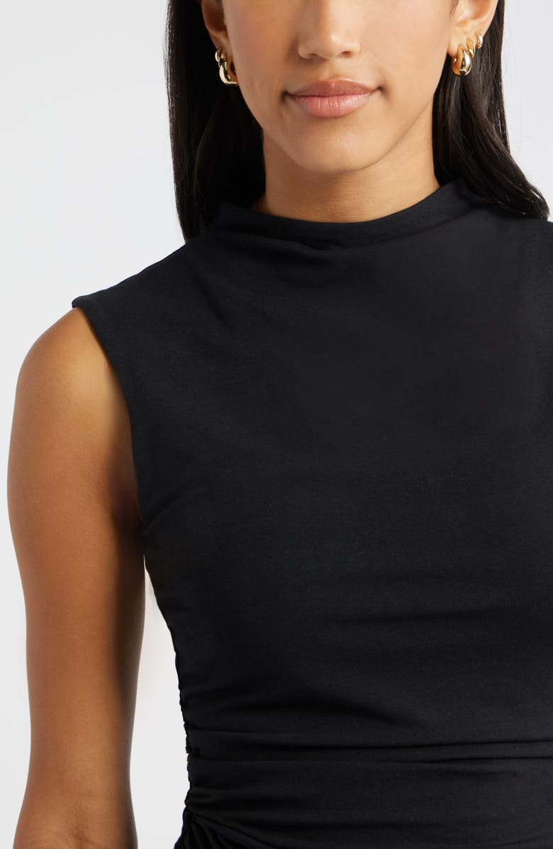 Open Edit Ruched Mock Neck Tank, Alternate, color, Black