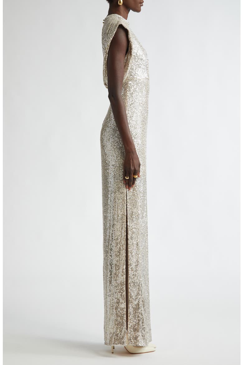 Sequin Embroidered Drape Back Gown, Alternate, color, CHAMPAGNE