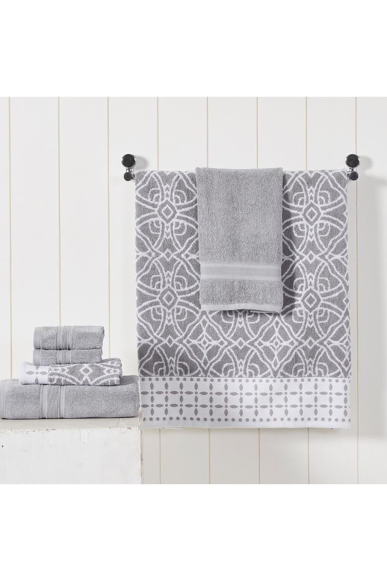 Yarn Dyed Jacquard/Solid Towel 6-Piece Set - Monore Blue, Alternate, color, STONE