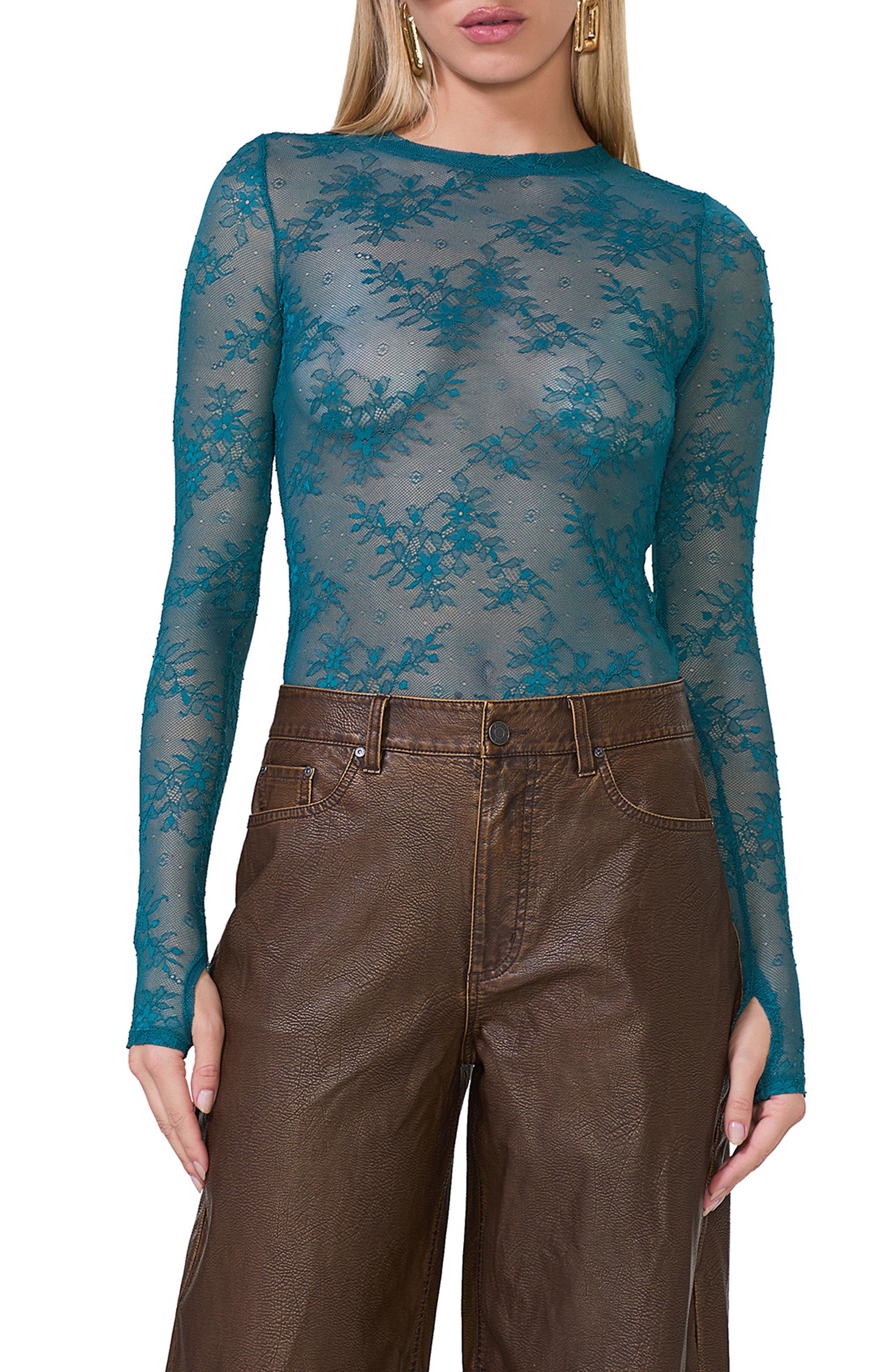 AFRM Kaylee Semisheer Floral Lace Top in Spruce 
