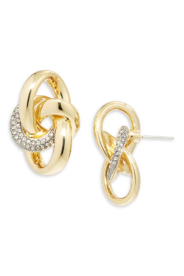 Asher Pavé Stud Earrings, Main, color, GOLD/ GUNMETAL/ CRYSTAL