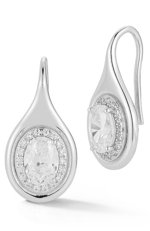Cubic Zirconia Oval Drop Earrings