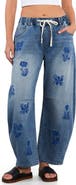 HINT OF BLU Embroidered Barrel Leg Drawstring Jeans
