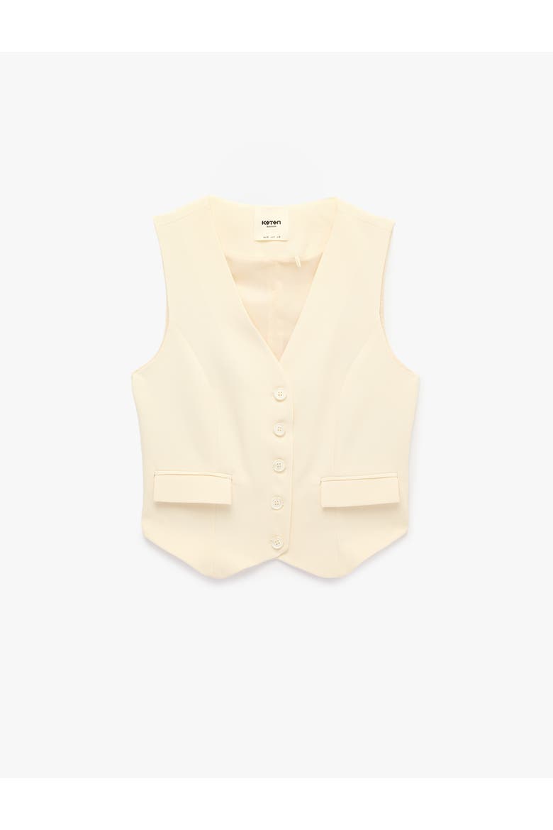 V-Neck Button-Front Vest with Applique Detailed, Alternate, color, OFF WHITE