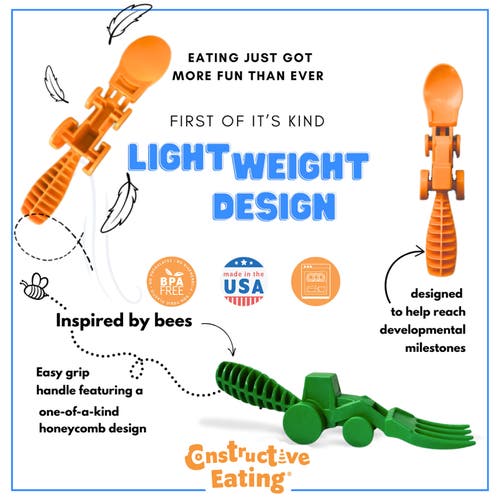 Constructive Eating Set Of 2 Tractor Utensils For Kids And Toddlers, 1 Pack