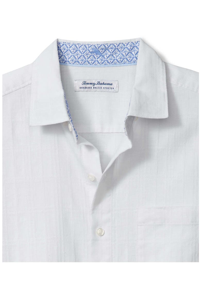 Barbados Breeze Playa Plaid Stretch Linen Blend Button-Up Shirt, Alternate, color, WHITE