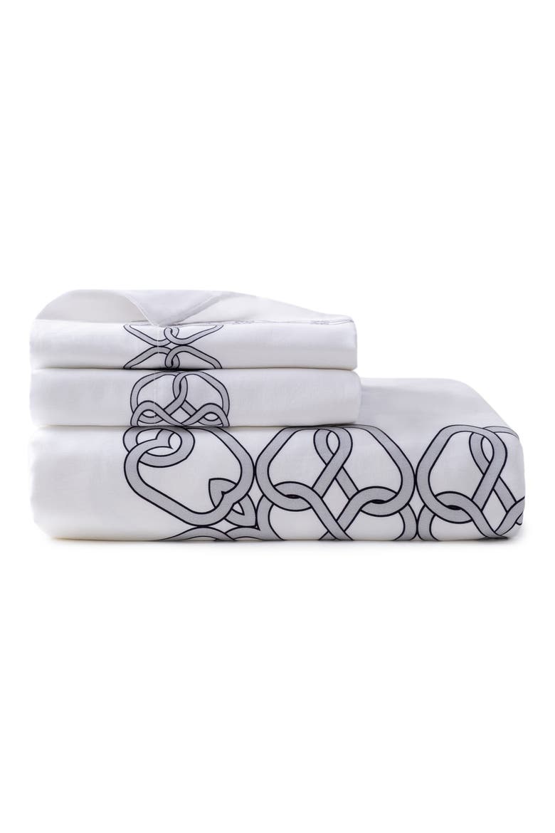 Tied Ovals Cotton Sateen Duvet Cover & Sham Set, Main, color, GREY
