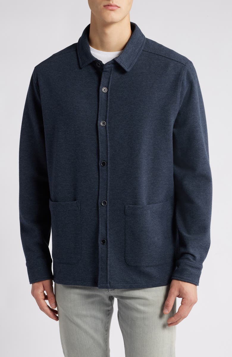 Robert Barakett Dugald Mélange Knit Button-Up Overshirt, Alternate, color, Blue