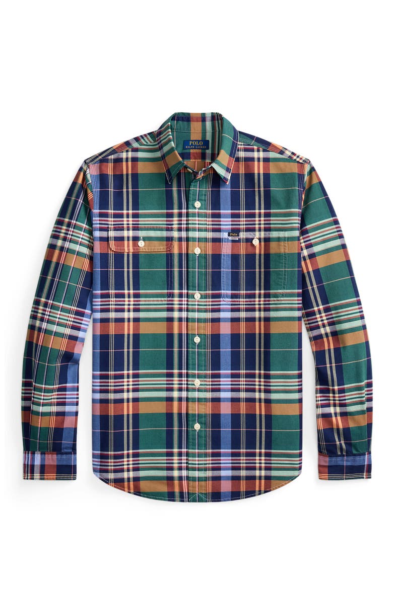 Classic Fit Long Sleeve Oxford Shirt, Alternate, color, GRN/ ORNG
