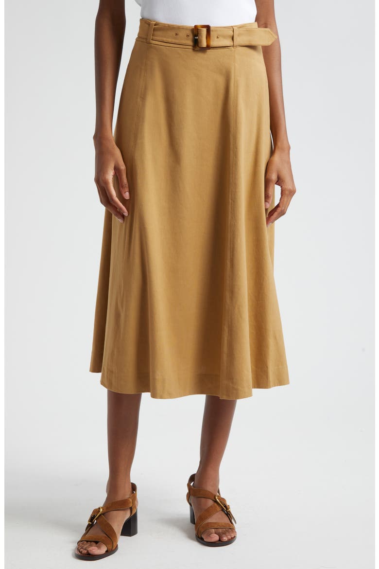 Arwen Belted Linen Blend Skirt, Main, color, DESERT KHAKI