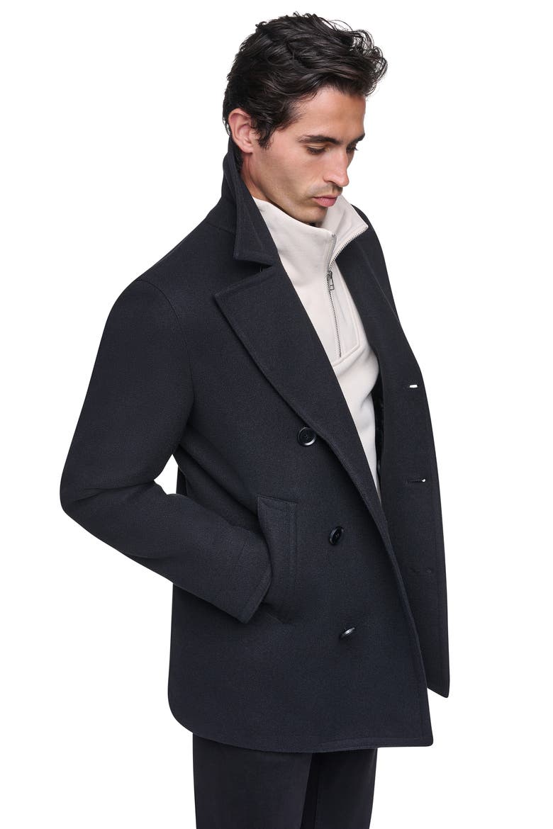 Double Breasted Peacoat, Alternate, color, BLACK