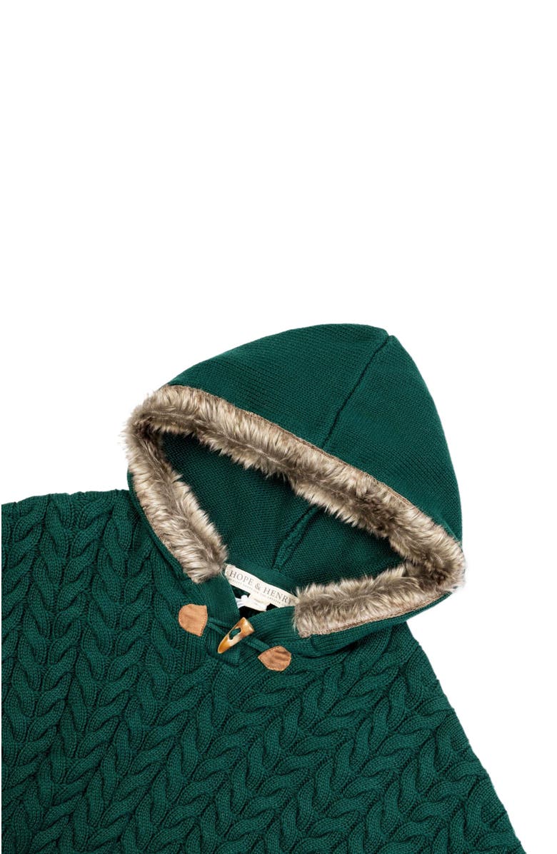 Hope & Henry Baby Girls' Sweater Cape with Faux Fur Hood, Infant, Alternate, color,