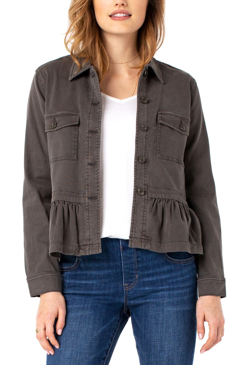 Peplum Cargo Jacket, Alternate, color, DARK EMERALD