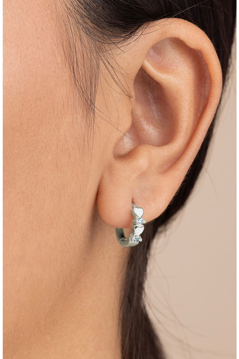 Cubic Zirconia Heart Micro Hoop Earrings, Alternate, color, SILVER