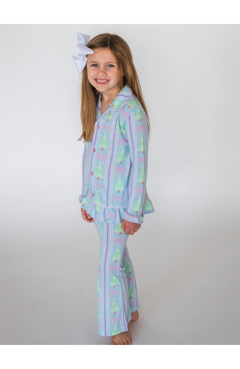 RuffleButts Holiday Ruffle Flare Pajama Set, Alternate, color, Merry Bow Dreams