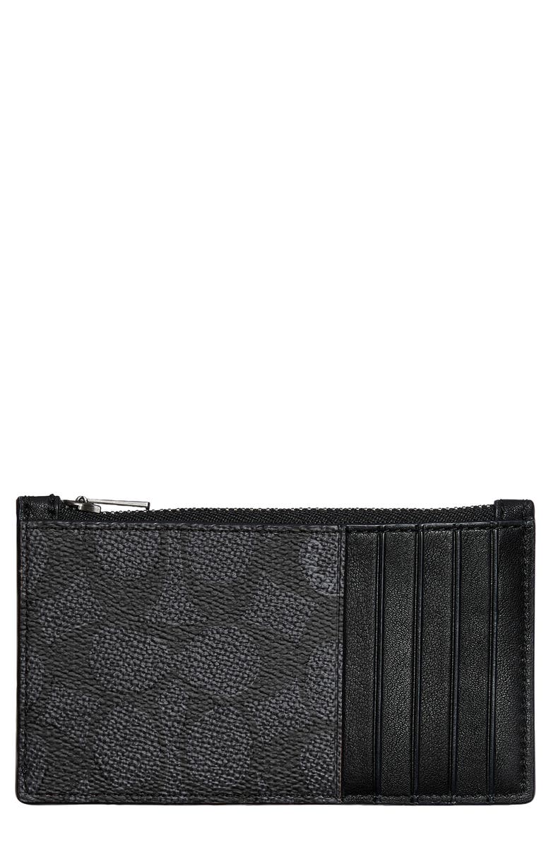 COACH Signature Coated Canvas & Leather Zip Card Case, Main, color, Charcoal