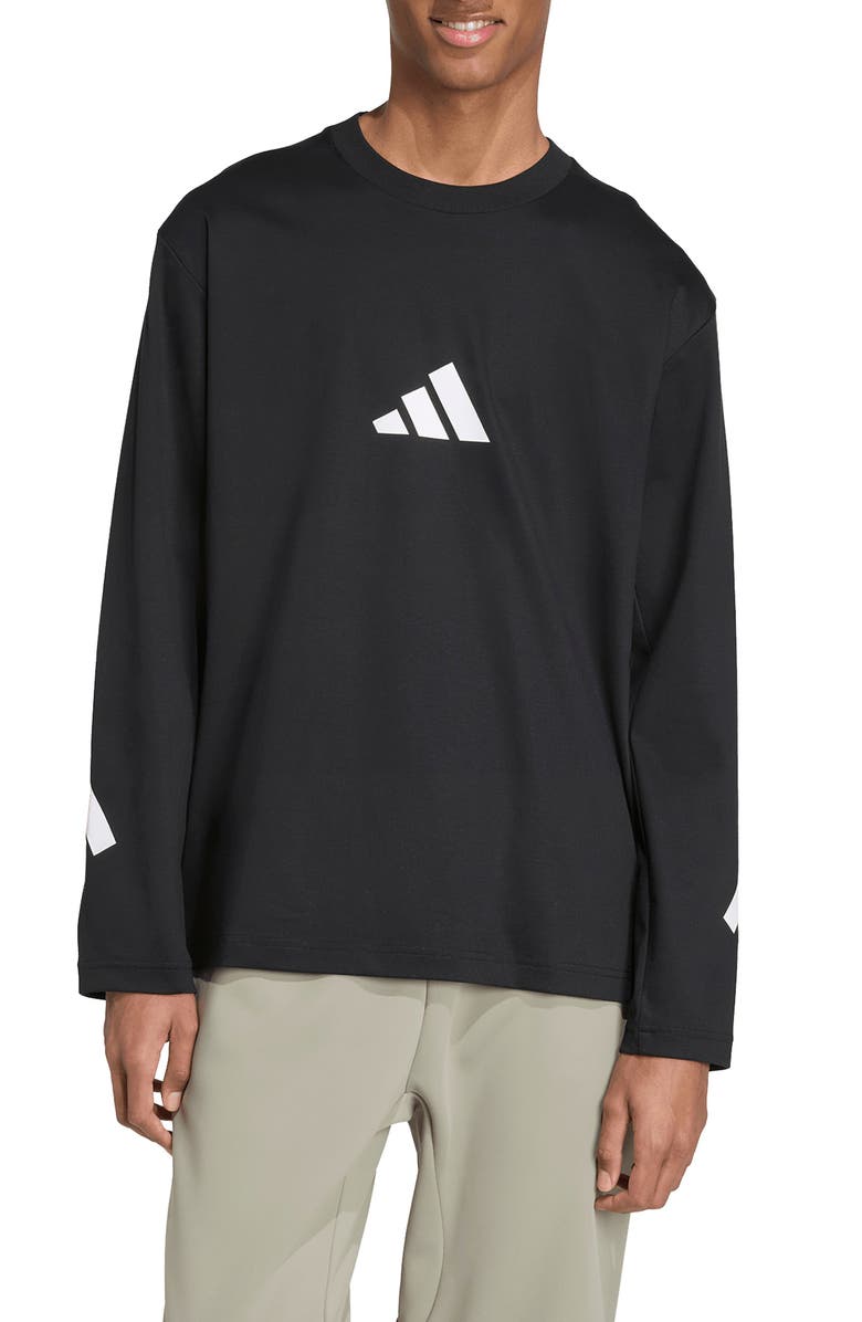 adidas Z.N.E. Oversize Long Sleeve Cotton Graphic T-Shirt, Main, color, Black/ White