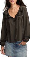 Lucky Brand Embroidered Cotton Peasant Top