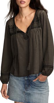 Lucky Brand Embroidered Cotton Peasant Top