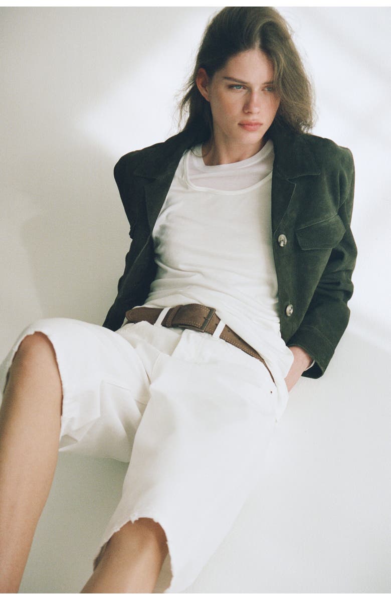 H&M Belted Denim Bermuda Shorts, Alternate, color, Cream
