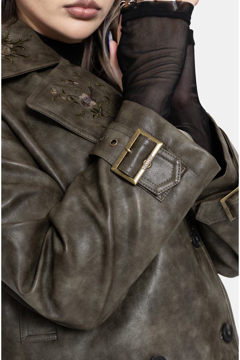 Fleux Faux Leather Cropped Trench Jacket, Alternate, color, Brown