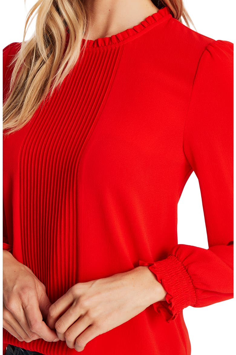 Pintucked Smocked Cuff Chiffon Top, Alternate, color, CANDY APPLE