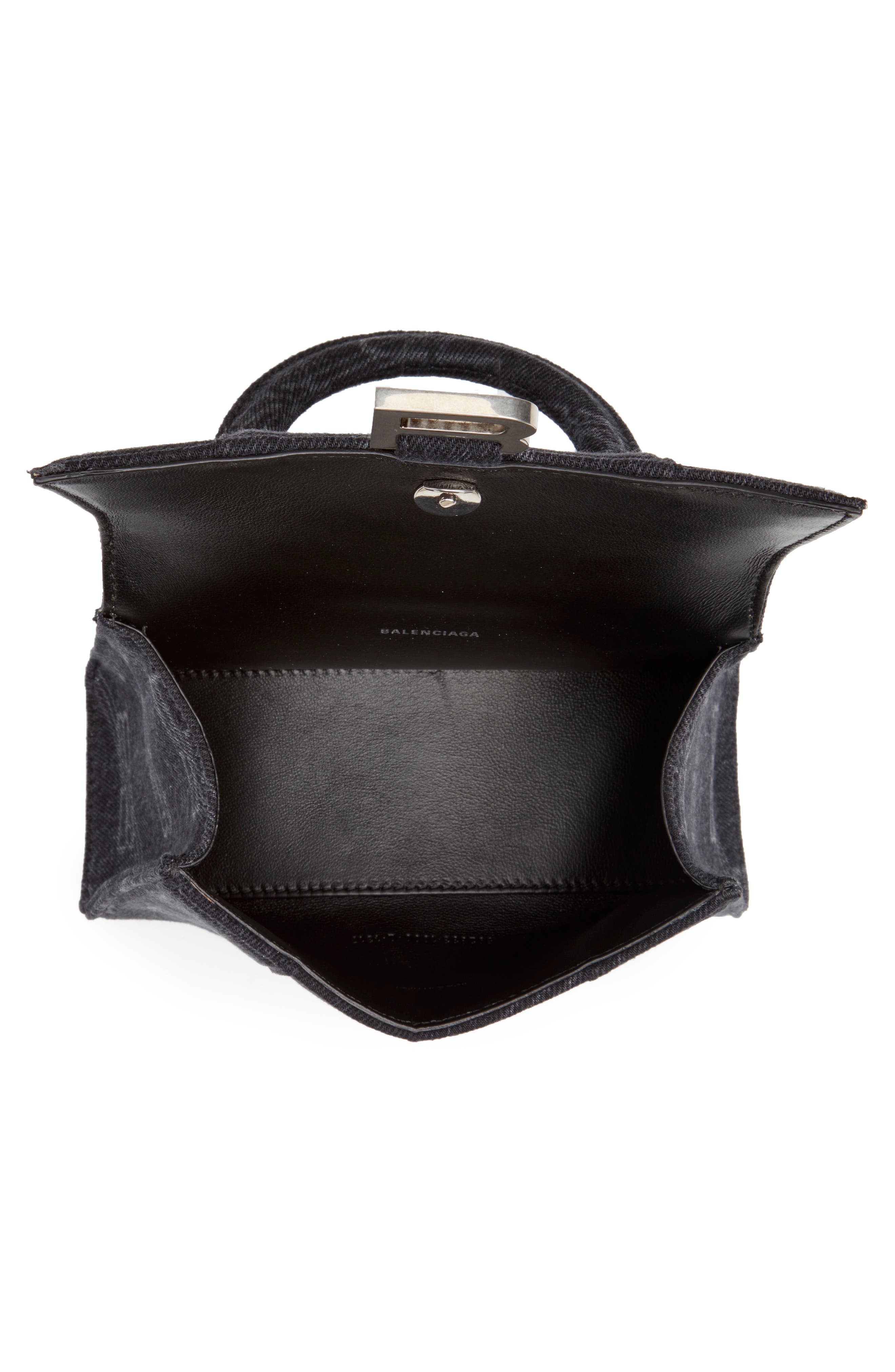 Balenciaga Extra Small Denim Logo Hourglass Top Handle Bag, Alternate, color, 