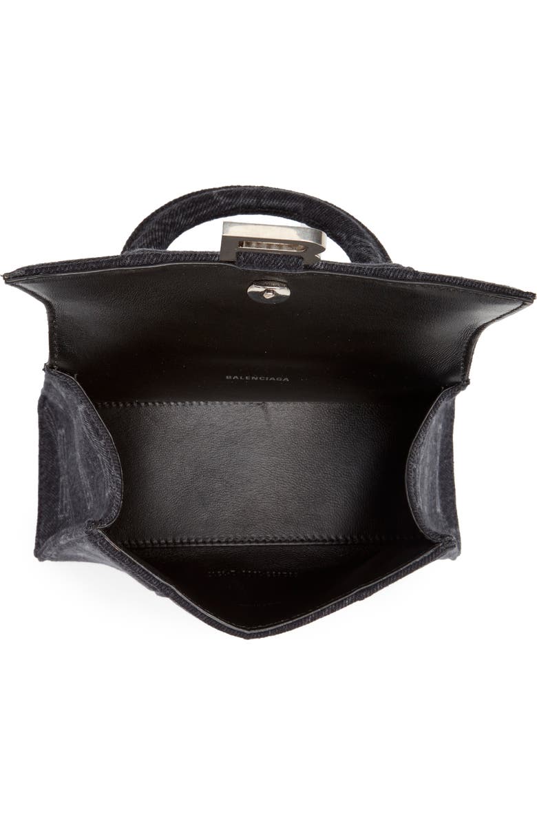 Balenciaga Extra Small Denim Logo Hourglass Top Handle Bag, Alternate, color,
