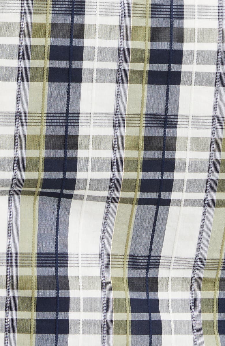 Veronica Beard Vilette Plaid Ruched Long Sleeve Cotton Blend Shirtdress, Alternate, color, Army Multi