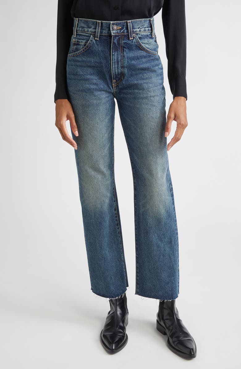 Nili Lotan Calla Straight Leg Raw Hem Jeans, Main, color, Simon Wash
