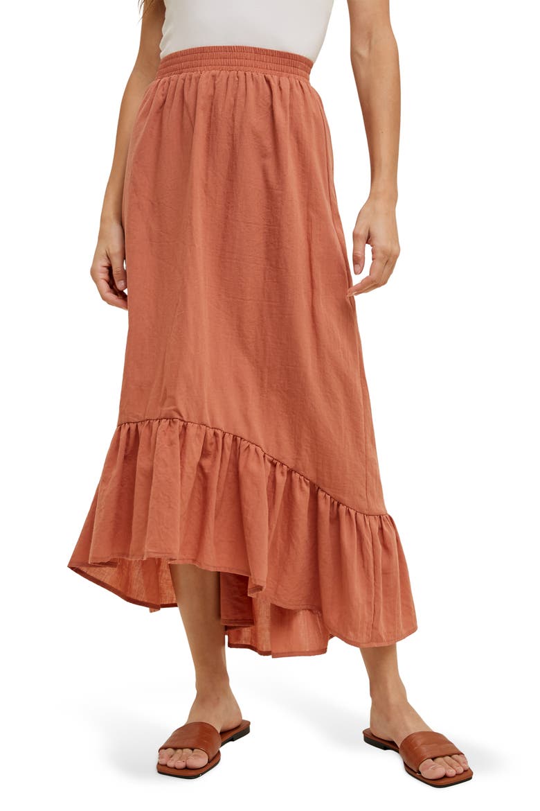 High-Low Midi Skirt, Main, color, BRICK