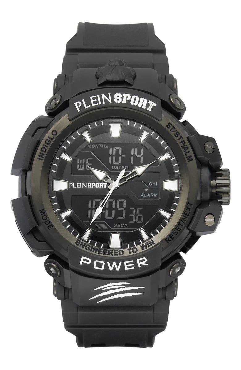 PLEIN SPORT Chronograph Quartz Silicone Strap Watch, 50mm, Main, color, 
