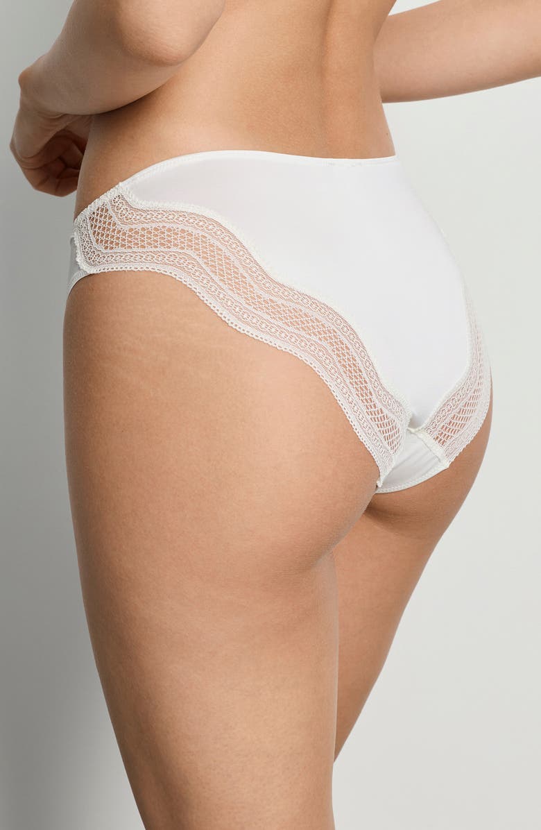 Hanro Cira Tulle Lace Trim Bikini, Alternate, color, Off White