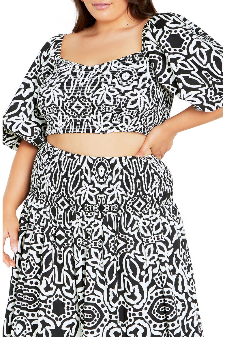 Hanna Printed Smocked Crop Top, Main, color, BLACK PRINT