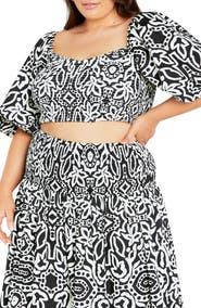 City Chic Hanna Printed Smocked Crop Top