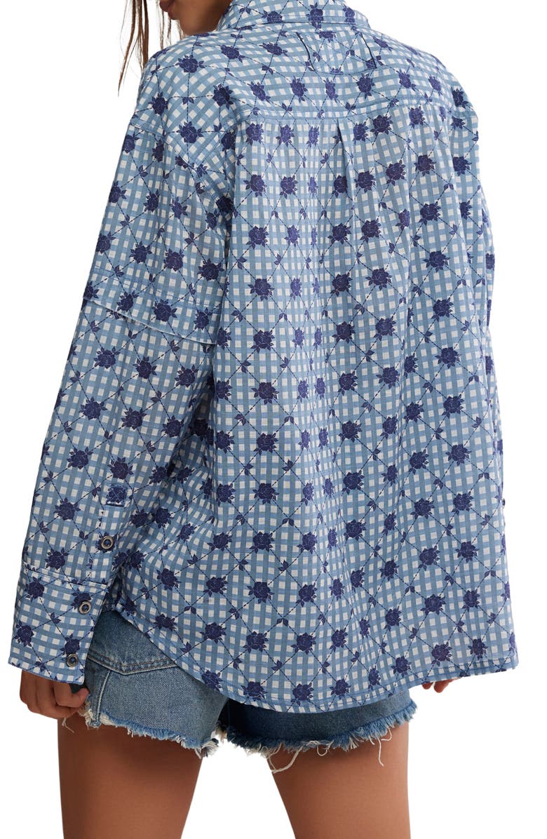 Free People Hidden Flower Button-Up Shirt, Alternate, color, Navy Combo