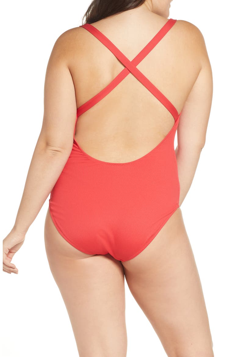 Second Wave Rib Crisscross One-Piece Swimsuit, Alternate, color, AMERICANA RED