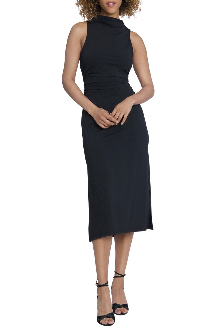 Funnel Neck Sleeveless Midi Dress, Main, color, BLACK