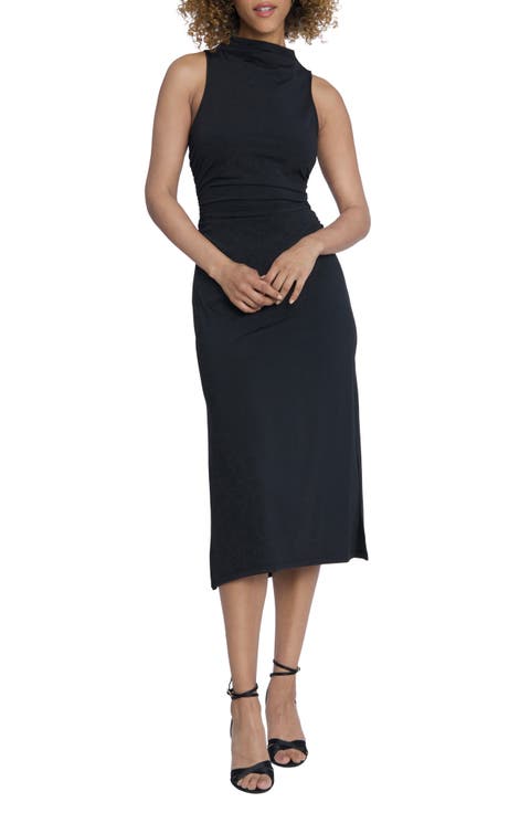 Funnel Neck Sleeveless Midi Dress