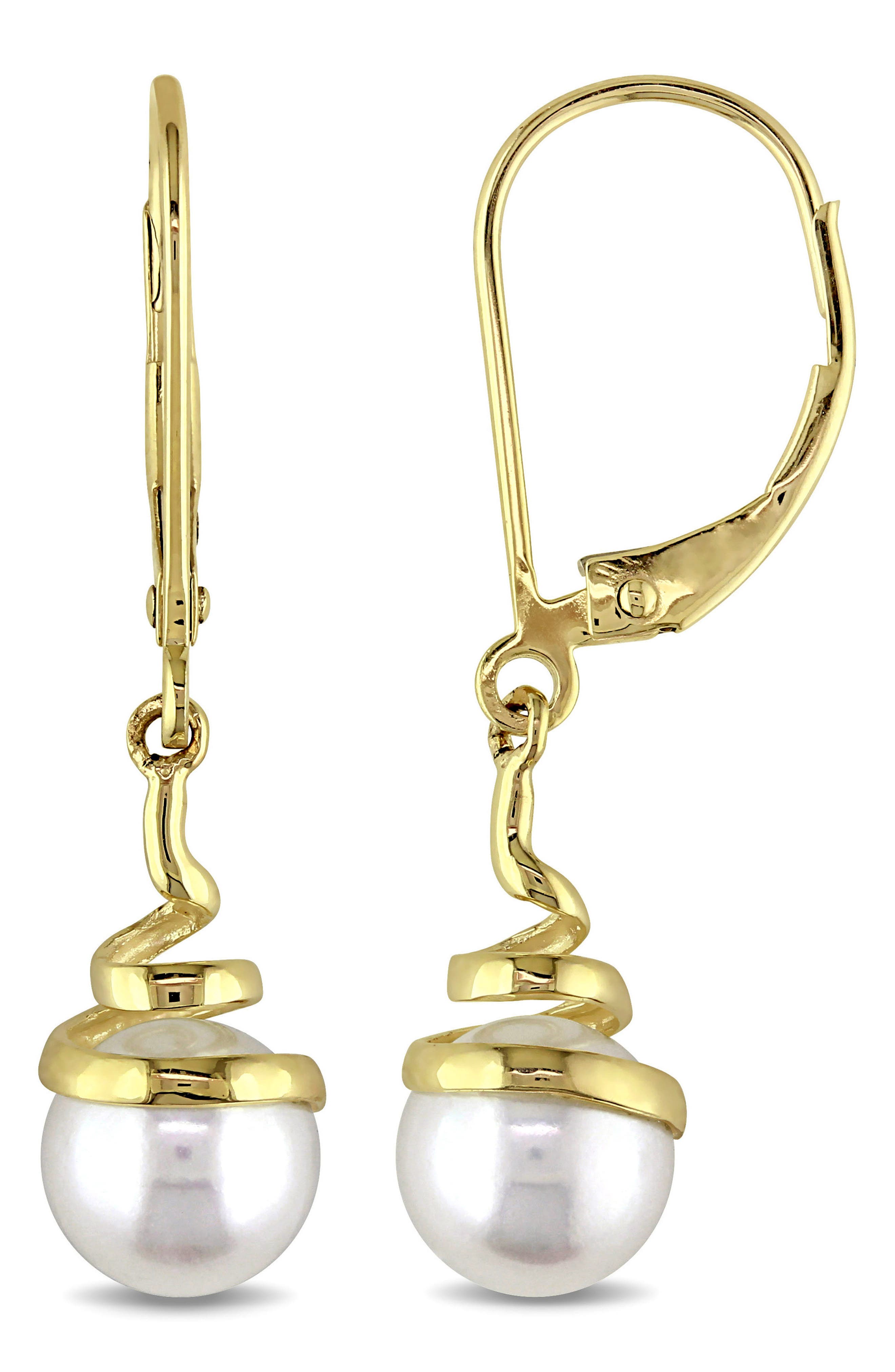 DELMAR 10K Yellow Gold Cultured Pearl Spiral Drop Earrings