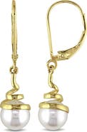DELMAR 10K Yellow Gold Cultured Pearl Spiral Drop Earrings