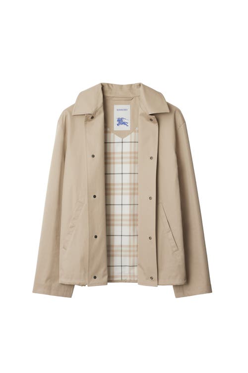 Burberry Gabardine Jacket With Collared Neck And Side Pockets In Fossil
