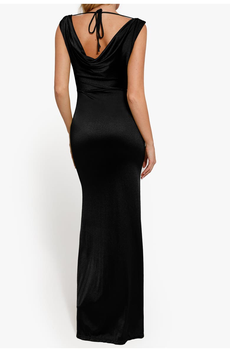 Popilush Shimmering Cowl Neck Built-in Shapewear Evening Maxi Dress, Alternate, color, Midnight Black